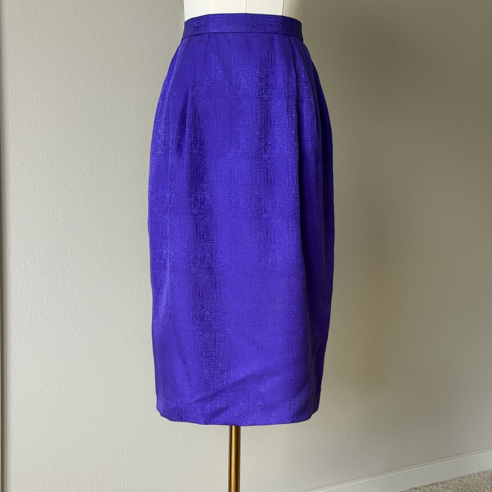 Elegant Vintage Silk Reptile Print Purple Pencil Skirt with Lining-S/M